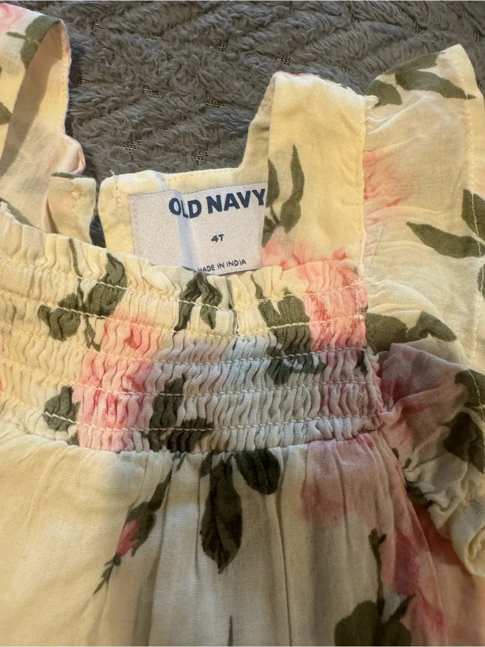 Old Navy Cream Dress with Pink Rose Print